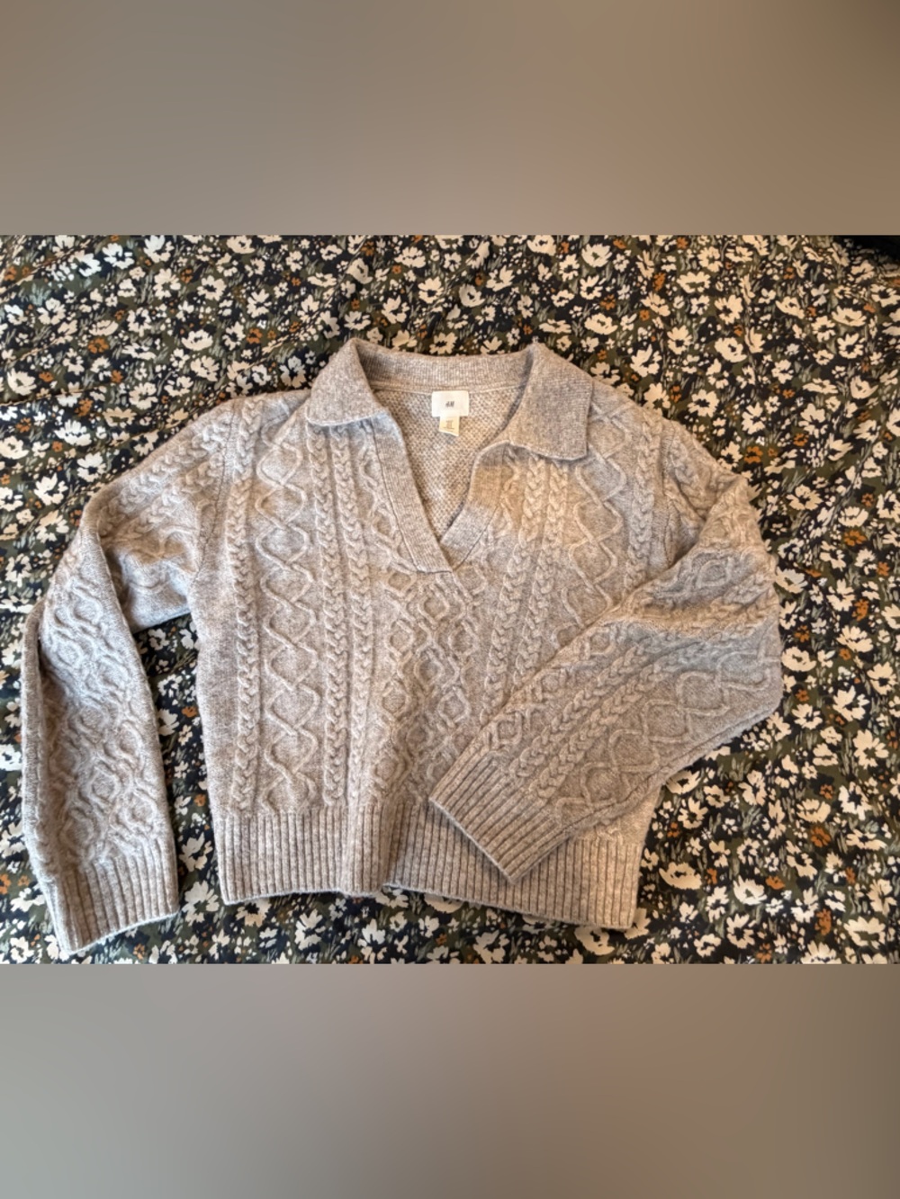 H&M Light Gray Cable Knit Cowl Turtleneck Sweater